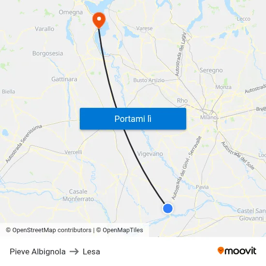 Pieve Albignola to Lesa map