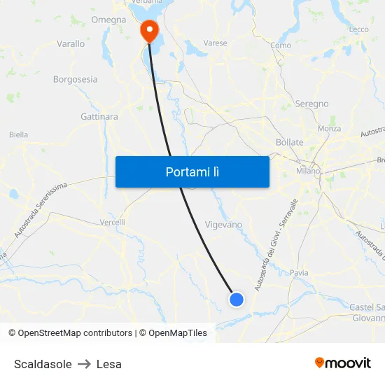 Scaldasole to Lesa map