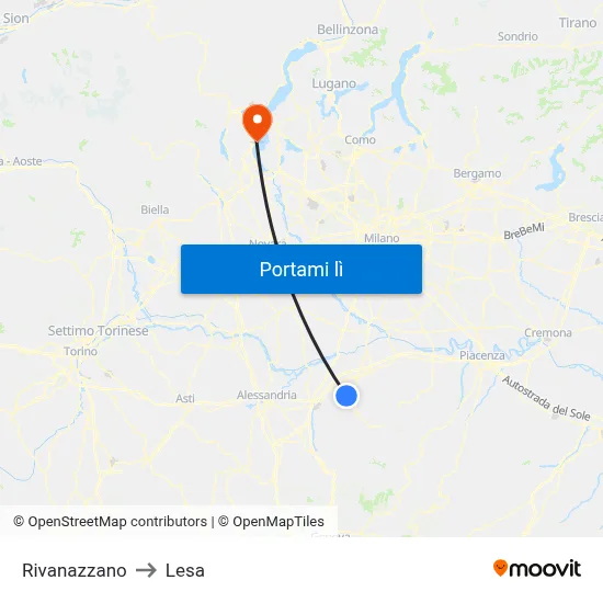 Rivanazzano to Lesa map