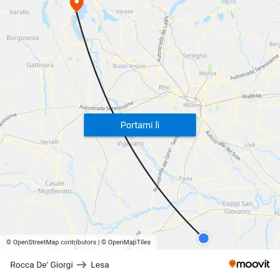Rocca De' Giorgi to Lesa map