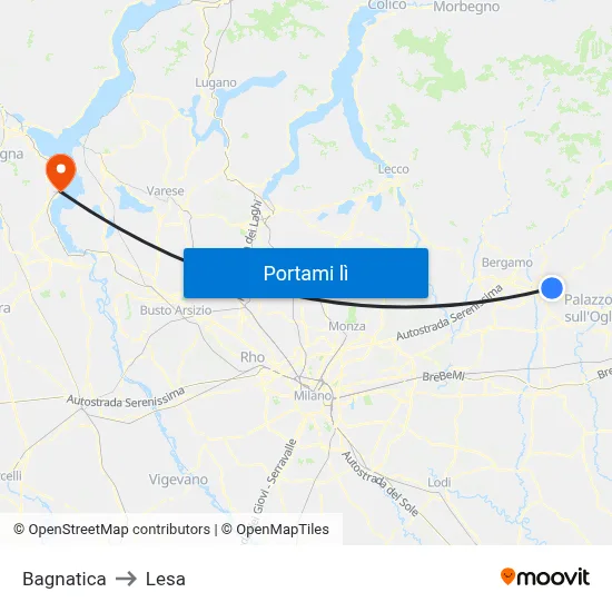 Bagnatica to Lesa map