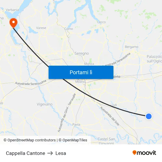 Cappella Cantone to Lesa map