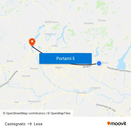 Castegnato to Lesa map