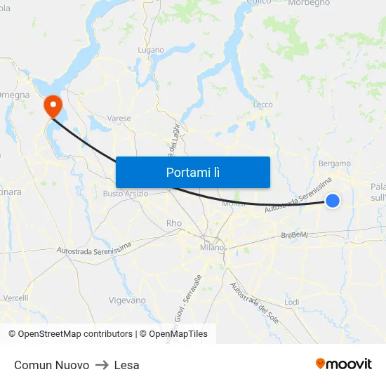 Comun Nuovo to Lesa map