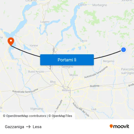 Gazzaniga to Lesa map