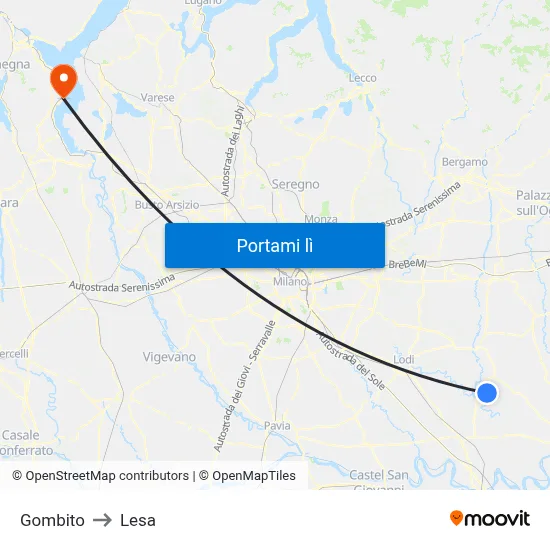 Gombito to Lesa map