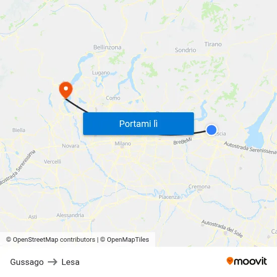 Gussago to Lesa map
