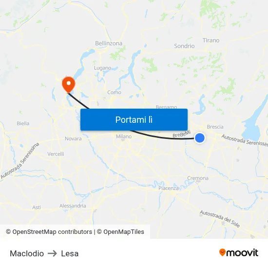 Maclodio to Lesa map
