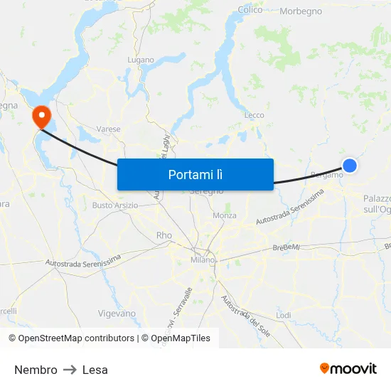 Nembro to Lesa map