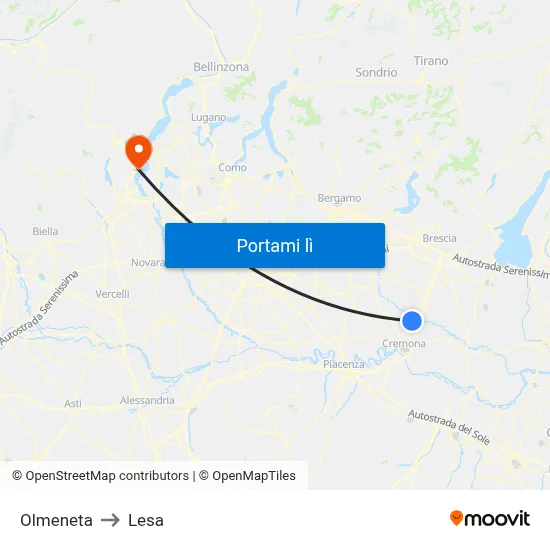 Olmeneta to Lesa map