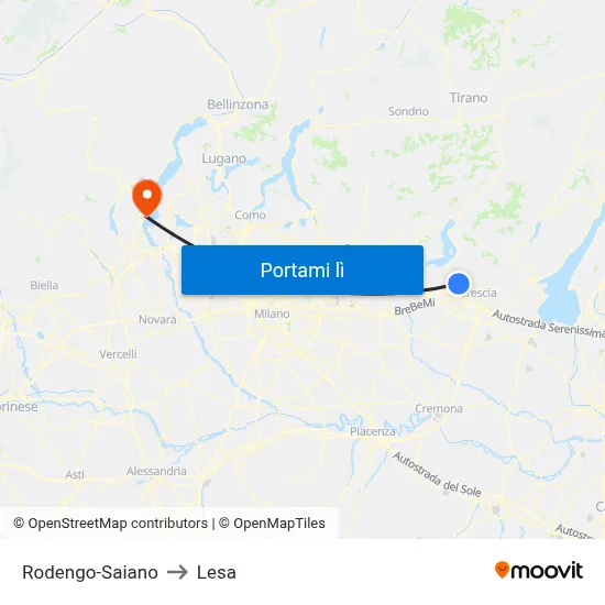 Rodengo-Saiano to Lesa map