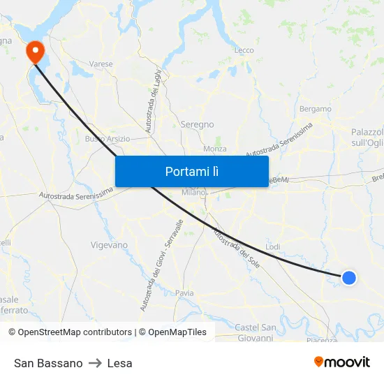 San Bassano to Lesa map