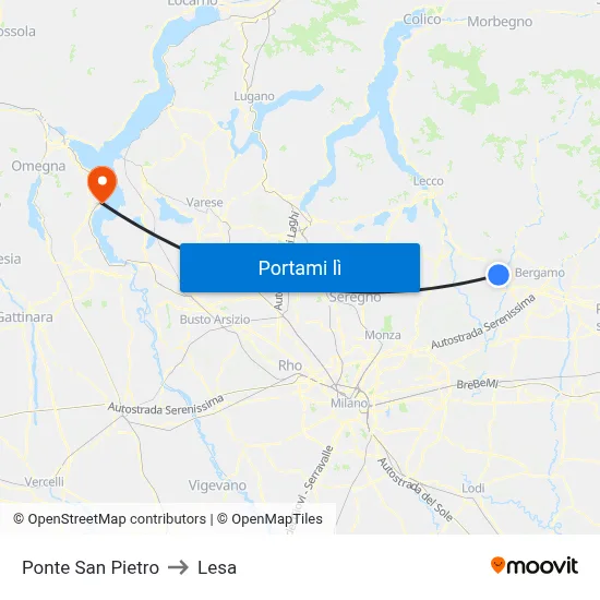 Ponte San Pietro to Lesa map