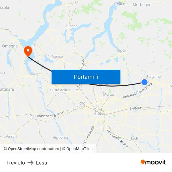 Treviolo to Lesa map