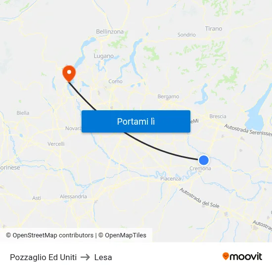 Pozzaglio Ed Uniti to Lesa map