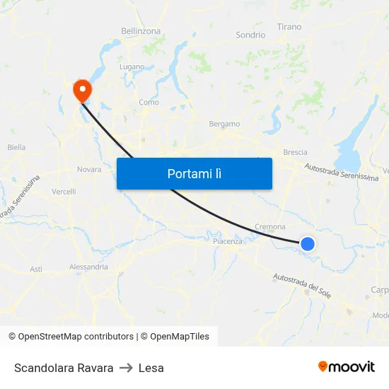 Scandolara Ravara to Lesa map