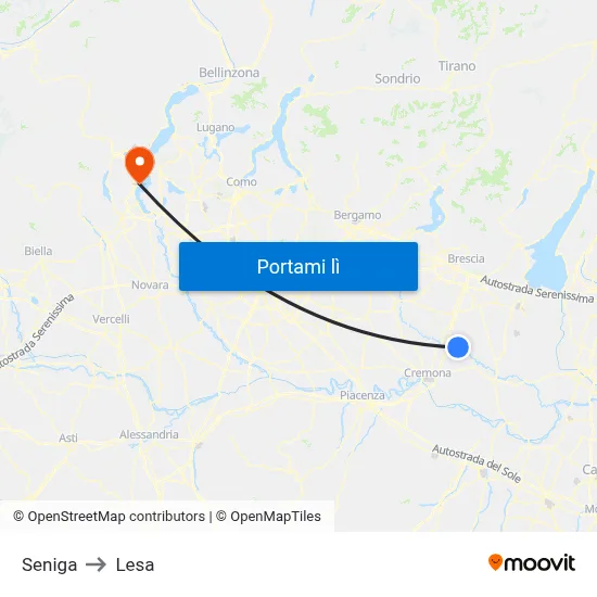 Seniga to Lesa map