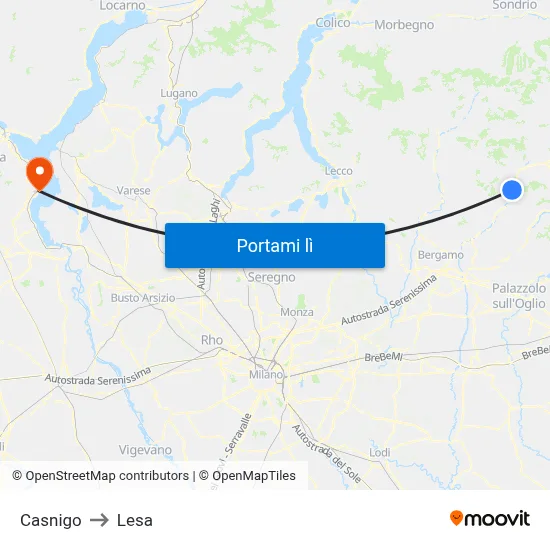 Casnigo to Lesa map