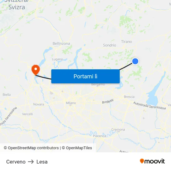 Cerveno to Lesa map