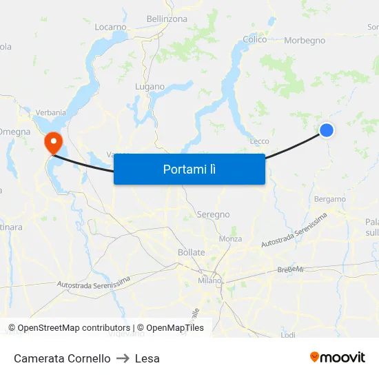 Camerata Cornello to Lesa map