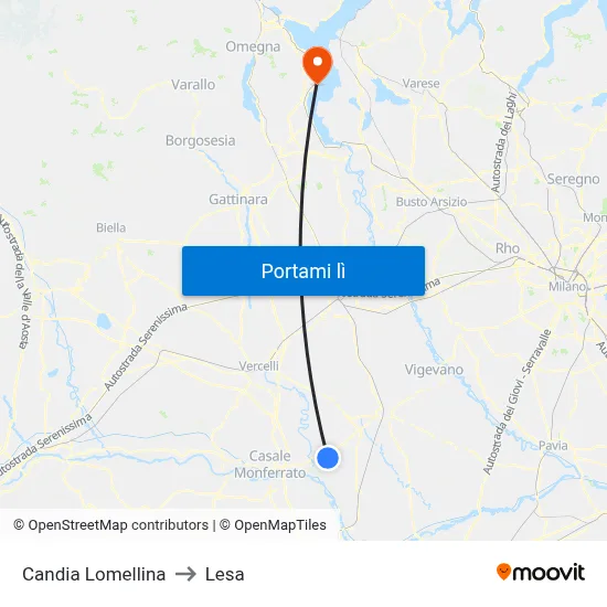 Candia Lomellina to Lesa map