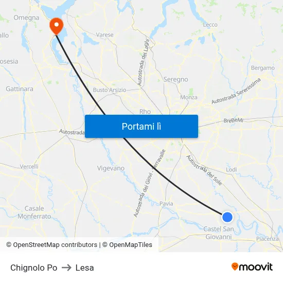 Chignolo Po to Lesa map