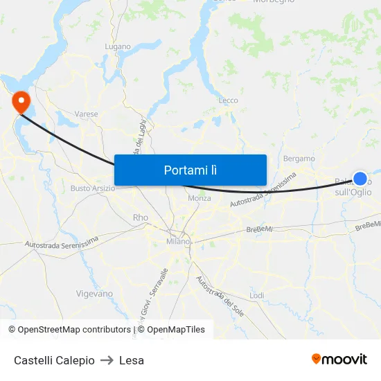 Castelli Calepio to Lesa map