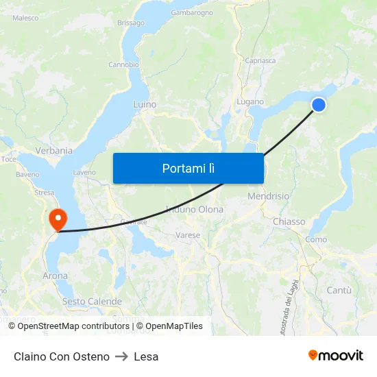 Claino Con Osteno to Lesa map