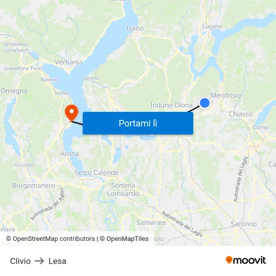 Clivio to Lesa map