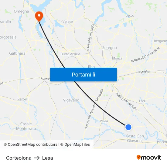 Corteolona to Lesa map