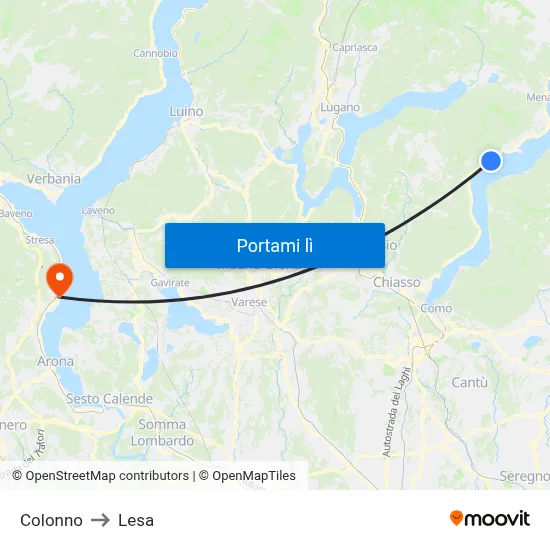 Colonno to Lesa map