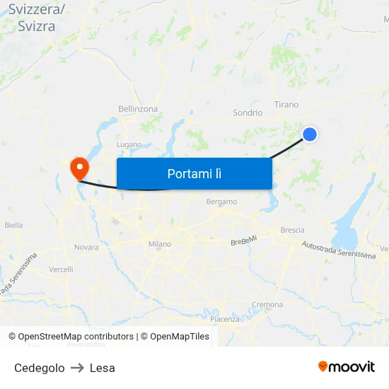 Cedegolo to Lesa map