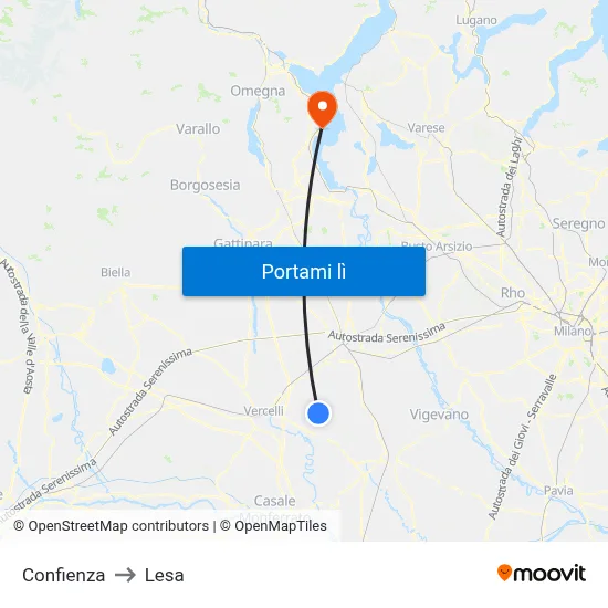 Confienza to Lesa map