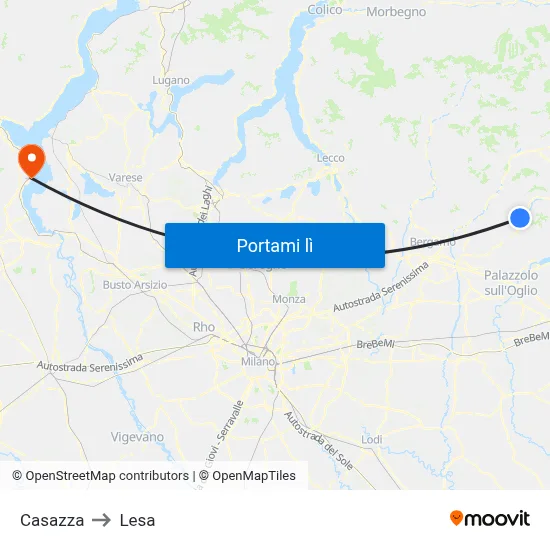 Casazza to Lesa map