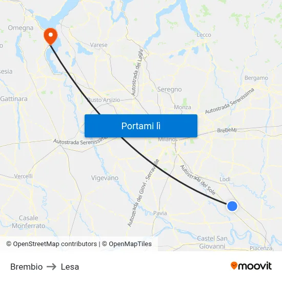 Brembio to Lesa map