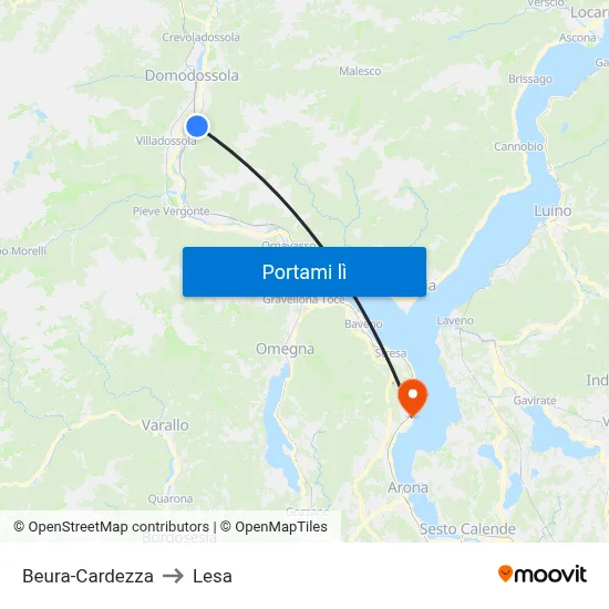 Beura-Cardezza to Lesa map