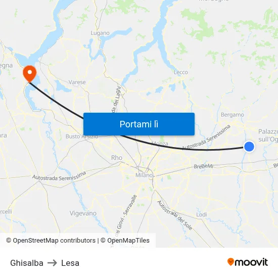 Ghisalba to Lesa map