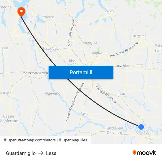 Guardamiglio to Lesa map