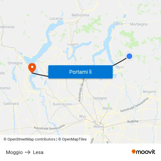 Moggio to Lesa map
