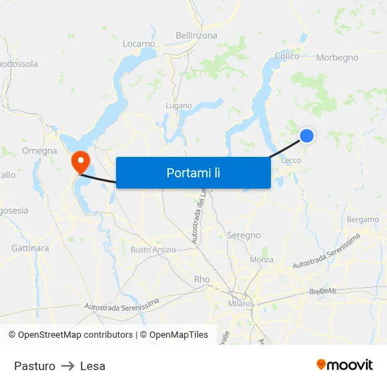 Pasturo to Lesa map
