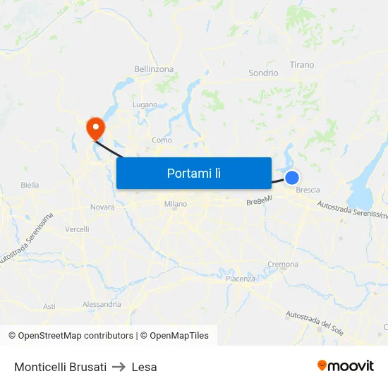 Monticelli Brusati to Lesa map