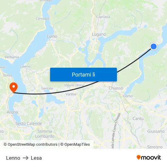 Lenno to Lesa map
