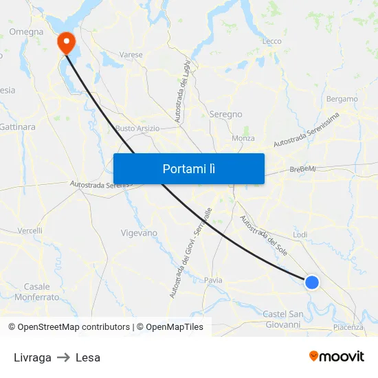 Livraga to Lesa map