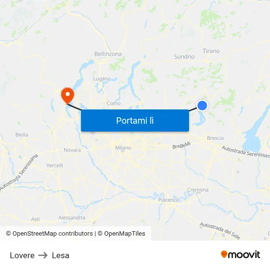 Lovere to Lesa map