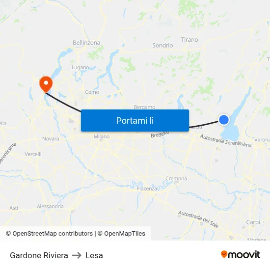 Gardone Riviera to Lesa map