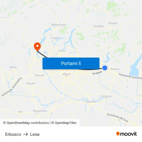 Erbusco to Lesa map