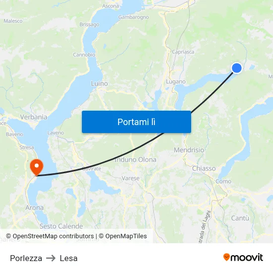Porlezza to Lesa map