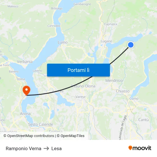 Ramponio Verna to Lesa map
