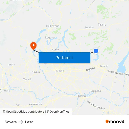 Sovere to Lesa map