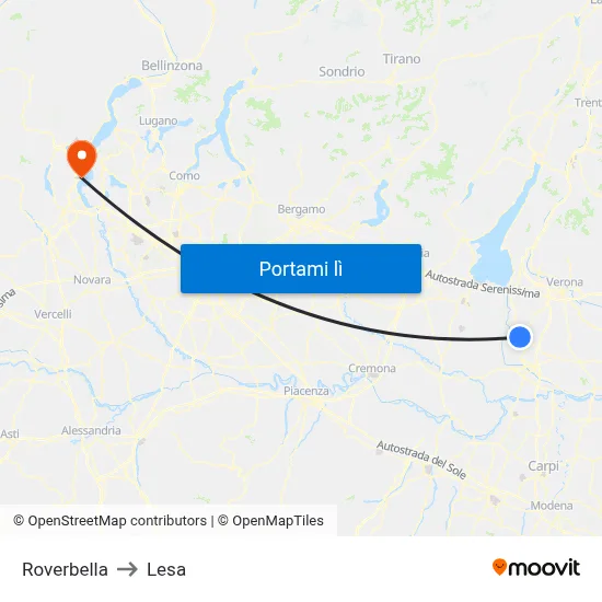 Roverbella to Lesa map